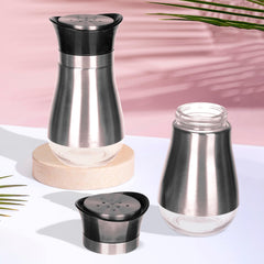 Heart Home Salt Shaker Box | Stainless Steel Pepper Shaker Box | Chilli Flakes Seasoning Sprinkler Box | Namak Daani | Dining Table Masala Box Dabbi | Pack of 2 | Gray