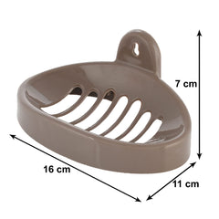 Kuber Industries Soap Holder|Sink Soap Holder|Plastic Wall Mounted Soap Holder|Oval Shape Self Draining Soap Dish for Bathroom|Pack of 3 (Brown)
