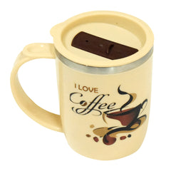 Kuber Industries Double Wall Vacuum Insulated Food Grade BPA Free Plastic Coffee Mug with Lid, Pack of 2 (Cream & Coffee)