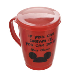 Kuber Industries Disney Printed Food Grade BPA Free Tea/Coffee Mug for Coffee Tea Cocoa, Camping Mugs with Lid, Pack of 3 (Cream & Grey & Red), Standard