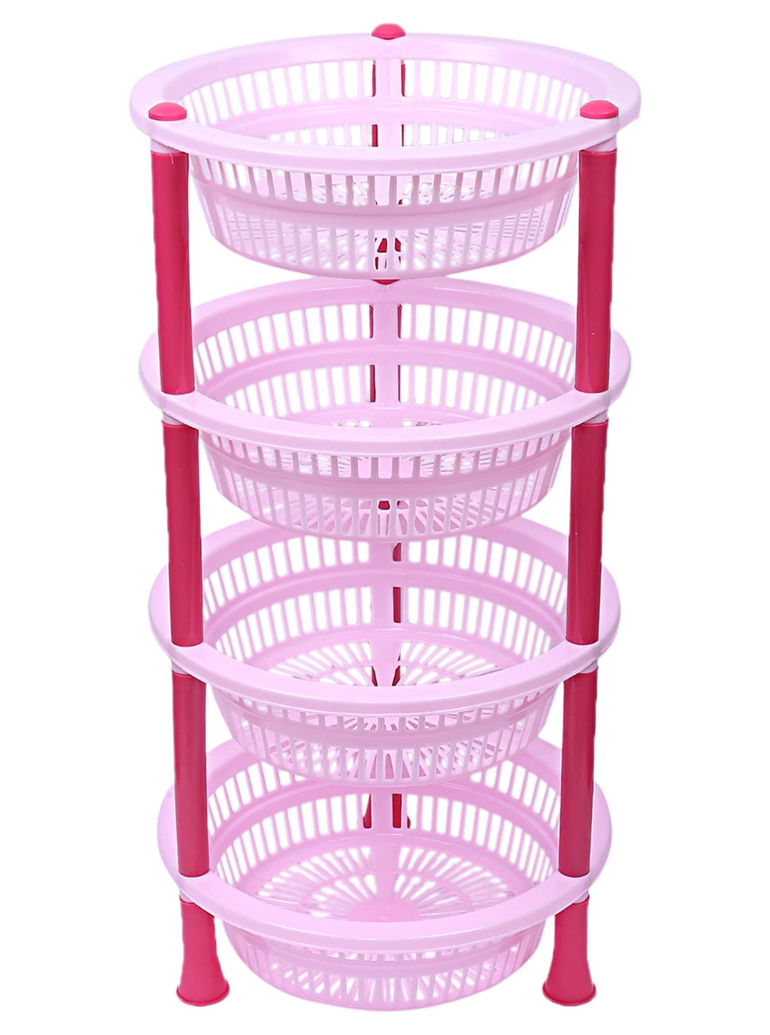 Heart Home Plastic 4-Tier Multi-Purpose Round Storage Basket, Organizer, Shelf Rack (Pink)-50HH01709