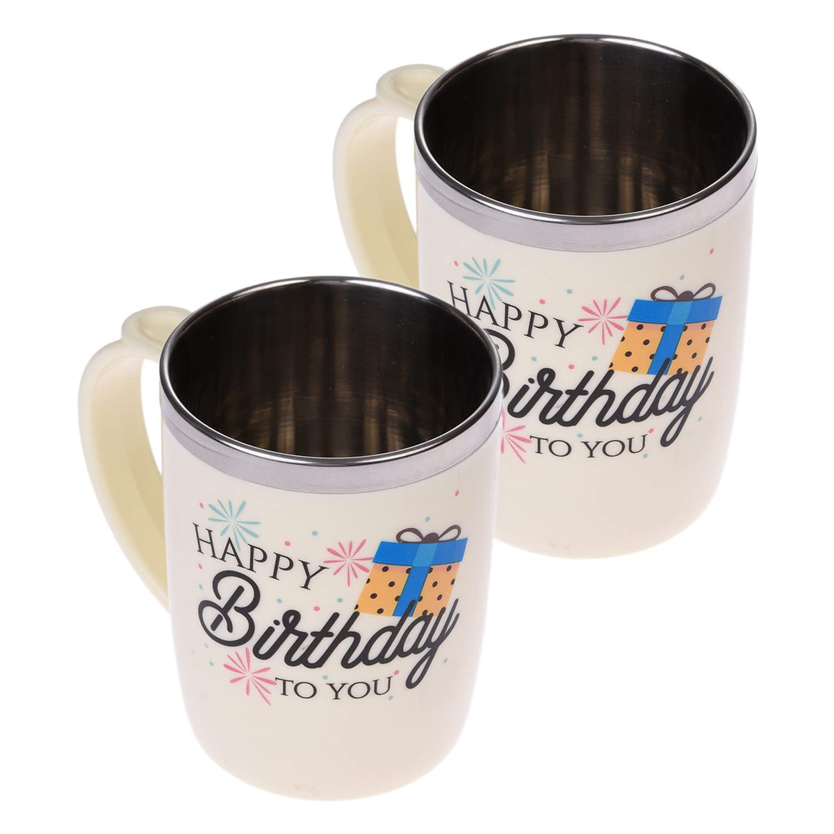 Kuber Industries Insulated Coffee Mug|Stainless Steel Double Wall Tea|Tumbler Cup|Milk Mug with Sliding Lid for Kids & Adults|400 ML|Pack of 2 (Cream)