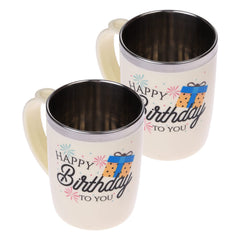 Kuber Industries Insulated Coffee Mug|Stainless Steel Double Wall Tea|Tumbler Cup|Milk Mug with Sliding Lid for Kids & Adults|400 ML|Pack of 2 (Cream)