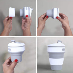 Kuber Industries Collapsible Coffee Cup|Silicone Portable Travel Coffee Mug|Camping Cup with Lid for Travel,Hiking Outdoors,350 ML,(Gray)