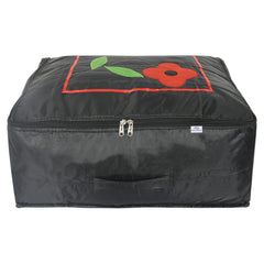 Heart Home Polyester Clothes Storage Bag for Travel|Moisture Proof & Foldable|Flower Pattern Wardrobe Organizer Large Size|Pack of 2 (Black)