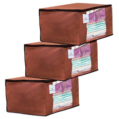 Kuber Industries 9 Pieces Non Woven Fabric Saree Cover/Clothes Organiser for Wardrobe Set with Transparent Window, Extra Large (Brown)-KUBMART2772