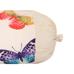 Kuber Industries Bolster Cover|Polyester Bolster Cover Set|Diwan Round Bolster Pillow Covers|Luxurious Butterfly Print Roll Masand Cover|Pack of 2 (Cream)