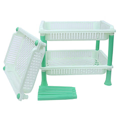 Kuber industries Plastic 2 Pieces 3 Layer Multi-Purpose Kitchen Storage Basket Rack (Green)-CTKTC25257