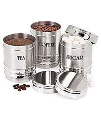 Heart Home 3 Pieces Stainless Steel Tea, Coffee and Sugar Container Set, 500Ml, 300Ml, 200 Ml (Silver)