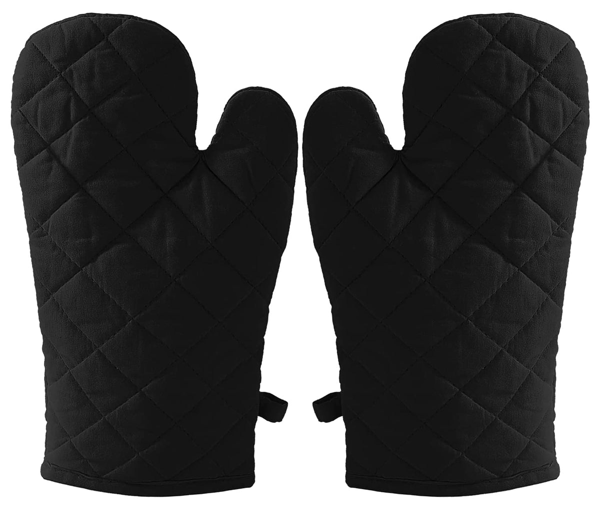 Kuber Industries Heat Resistant Cotton Kitchen Oven Mitt Microwave Glove Set, Non-Slip Grip and Hanging Loop for Kitchen, Cooking, Baking, Set of 2 (Black), (Model: HS_37_KUBMART020602)