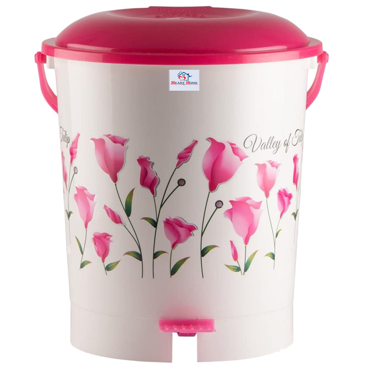 Heart Home Floral Printed Multiuses Plastic Pedal Dustbin, Waste Bin, Trash Can With Handle, 10 Litre (Pink)-47HH0763