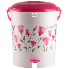 Heart Home Floral Printed Multiuses Plastic Pedal Dustbin, Waste Bin, Trash Can With Handle, 10 Litre (Pink)-47HH0763