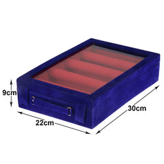Kuber Industries 4 Rod Bangle Box|Wooden Jewelry Box|Wedding Vanity Box|Velvet Coated Wedding Bracelet Organizer for Women & Girls (Blue)