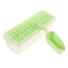Fun Homes Plastic Ice Tray with Storage Box, Spoon and Transparent Cover Lid, Random Colors (32 Cubes), Pack of 2