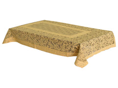 Heart Home Leaf Design Cotton Dining Table Cover/Table Cloth for Home Decorative Luxurious 6 Seater, 60"x90" (Golden)