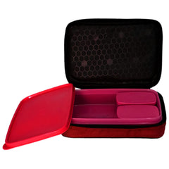 Heart Home Plastic Compact Lunch Box with 2 Containers & Cover (Blue)-50HH01219