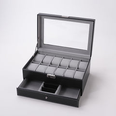 Kuber Industries Double Layer 12 Slots Watch And Jewellery Organizer (Black)