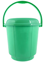 Kuber Industries Plastic Strong 16 LTR Bathroom Bucket with Lid-Pack of 2 (Green)