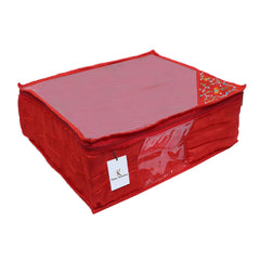 Kuber Industries 3 Layered Quilted Silk 4 Pieces Saree Cover (Red) -CTKTC024670