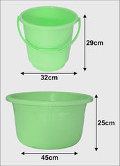 Heart Home 2 Pieces Plastic Bucket & Tub Set (Green)