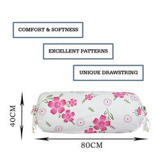 Heart Home Bolster Covers | Soft Cotton Bolster Cover Set | Bolster Pillow Covers | Pink Circle Flower Roll Masand Cover | Long Pillow Case | 16x32 Inch | Pack of 6 | White