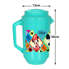 Kuber Industries Mickey Minnie Print Unbreakable Plastic Water Jug with Lid for Home, Kitchen, Office 2 Liter Pack of 2 (Green)