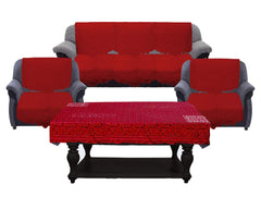 Kuber Industries Circle Design Cotton 7 Piece 5 Seater Sofa Cover with Center Table Cover(Maroon) - CTKTC22275