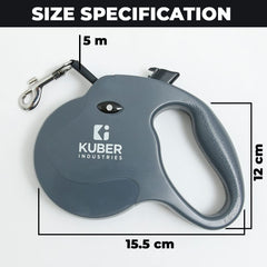Kuber Industries Retractable Dog for Walking Jogging Training Leash for Small & Medium Dogs with Polyester Tape with Hand Grip and One Button Brake & Lock - Grey
