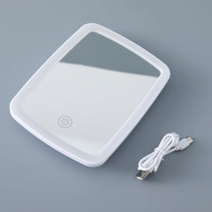 Kuber Industries Industires Makeup Mirror With LED Light|Mirror For Table Top, Vanity, Desk|Battery Operated With USB Port(White)
