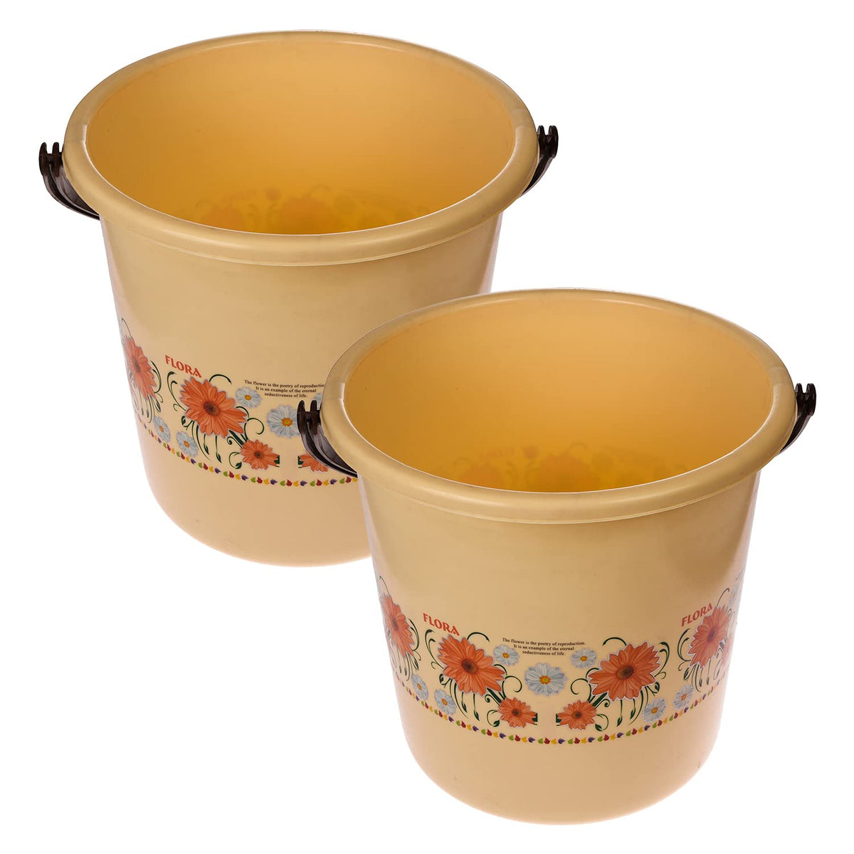 Kuber Industries Bucket|Plastic Bucket for Bathroom|Bucket for Bathing|Unbreakable Printed Bucket with Handle|18 Liter|Pack of 2 (Cream)