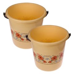 Kuber Industries Bucket|Plastic Bucket for Bathroom|Bucket for Bathing|Unbreakable Printed Bucket with Handle|18 Liter|Pack of 2 (Cream)