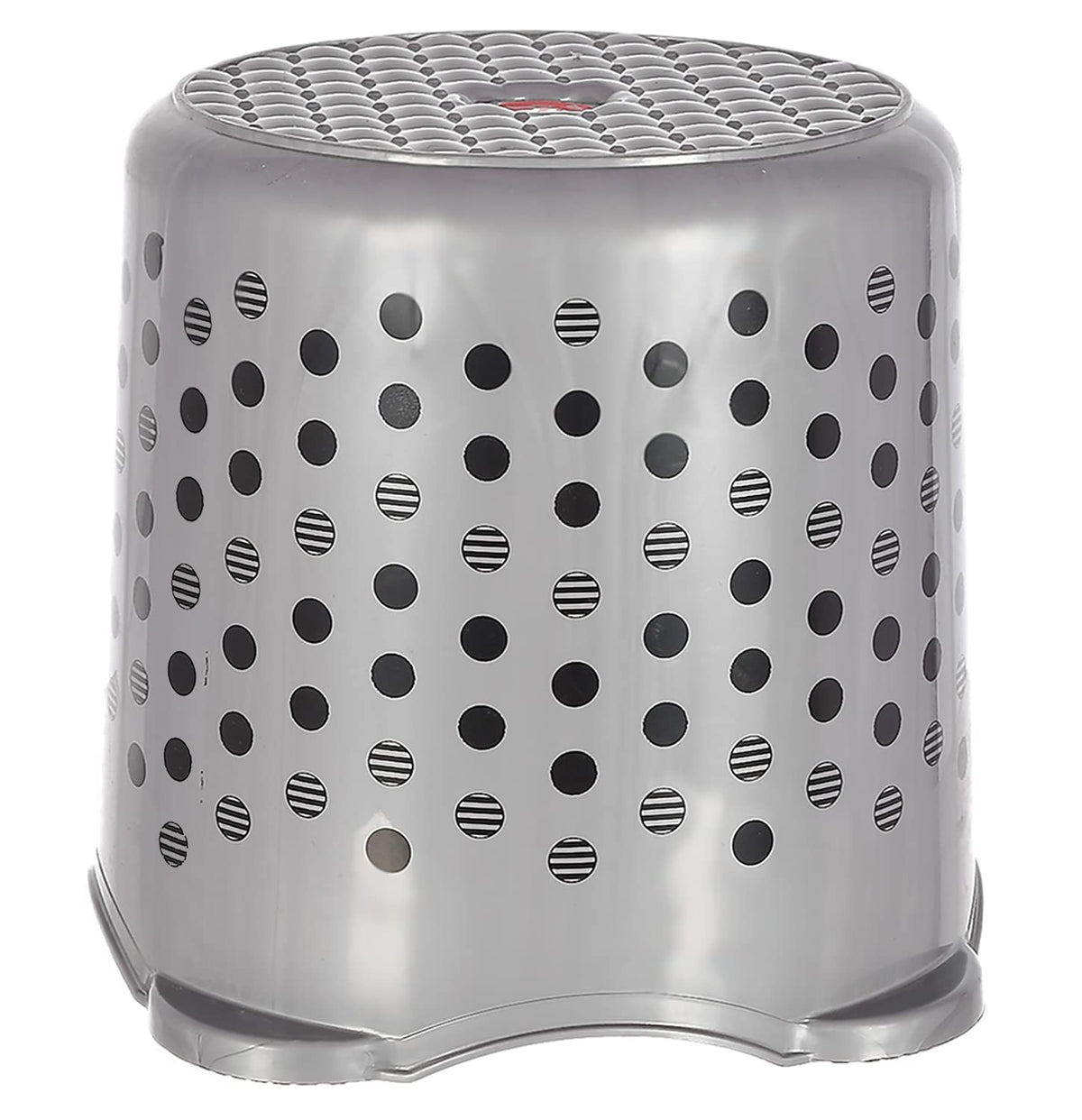 Heart Home Comfy Stool Dot Printed Anti-Slip Plastic Stool for Bathroom, Kitchen, Bedroom, Toy Room and Living Room (Grey)-46HH0156