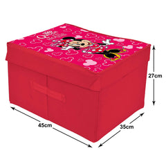 Heart Home Non-Woven Minnie Print Flodable Storage Box/Wardrobe Organizer With Lid For Home Decor (Pink) 54HH4224.
