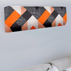 Kuber Industries AC Cover|Attractive Digital Square Print 1.5 Ton|All Weather Friendly|Stretchable Fabric & Elastic Closure,(Orange)