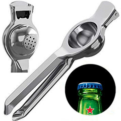 King International 2 in 1 Manual Stainless Steel Lemon Squeezer/Juice Extractor with Bottle Opener (Silver), Standard