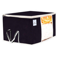 Kuber Industries 3 Piece Non Woven Underbed Storage Bag,Storage Organiser,Blanket Cover with Transparent Window,Extra Large, Black CTKTC34443