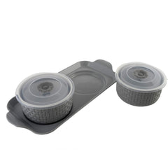 Kuber Industries Walnut Checkered Design Plastic Solitaire Serving Tray with 2 Multipurpose Snacks/Dry Fruit Air Tight Bowls with Lids (Set of 3, Grey)-KUBMART11087