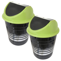 Heart Home Plastic Dustbin/Wastebin With Swing Lid, 10 Liter- Pack of 2 (Black & Green)-47HH0881