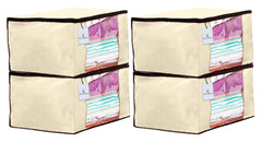 Kuber Industries 4 Piece Non Woven Fabric Saree Cover Set with Transparent Window, Extra Large, Ivory-CTKTC23730