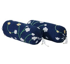 Heart Home Bolster Cover|Soft Cotton Bolster Cover Set|Diwan Round Bolster Pillow Covers|Luxurious Flower Print Roll Masand Cover|16x32 Inch|Pack of 2 (Blue)