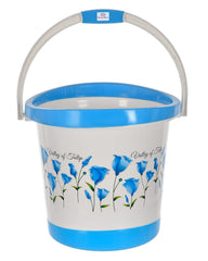 Heart Home Plastic Floral Print Bucket For Home/Kitchen/Office/Shop With Strong Handle, 18 litre (Blue & White)-46HH0376