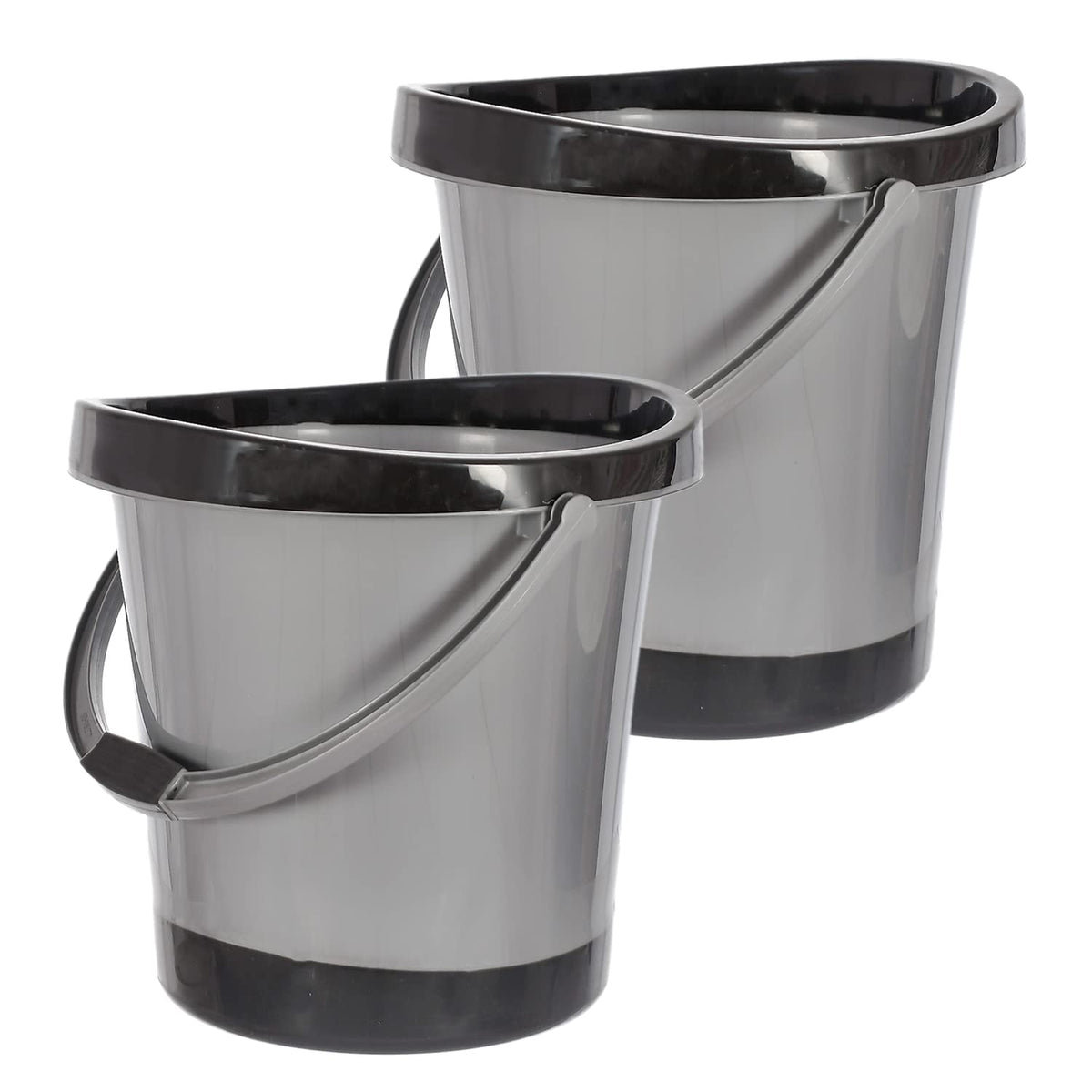 Heart Home Multiuses Plastic Bucket With Handle, 18 litre- Pack of 2 (Grey)-46HH0363