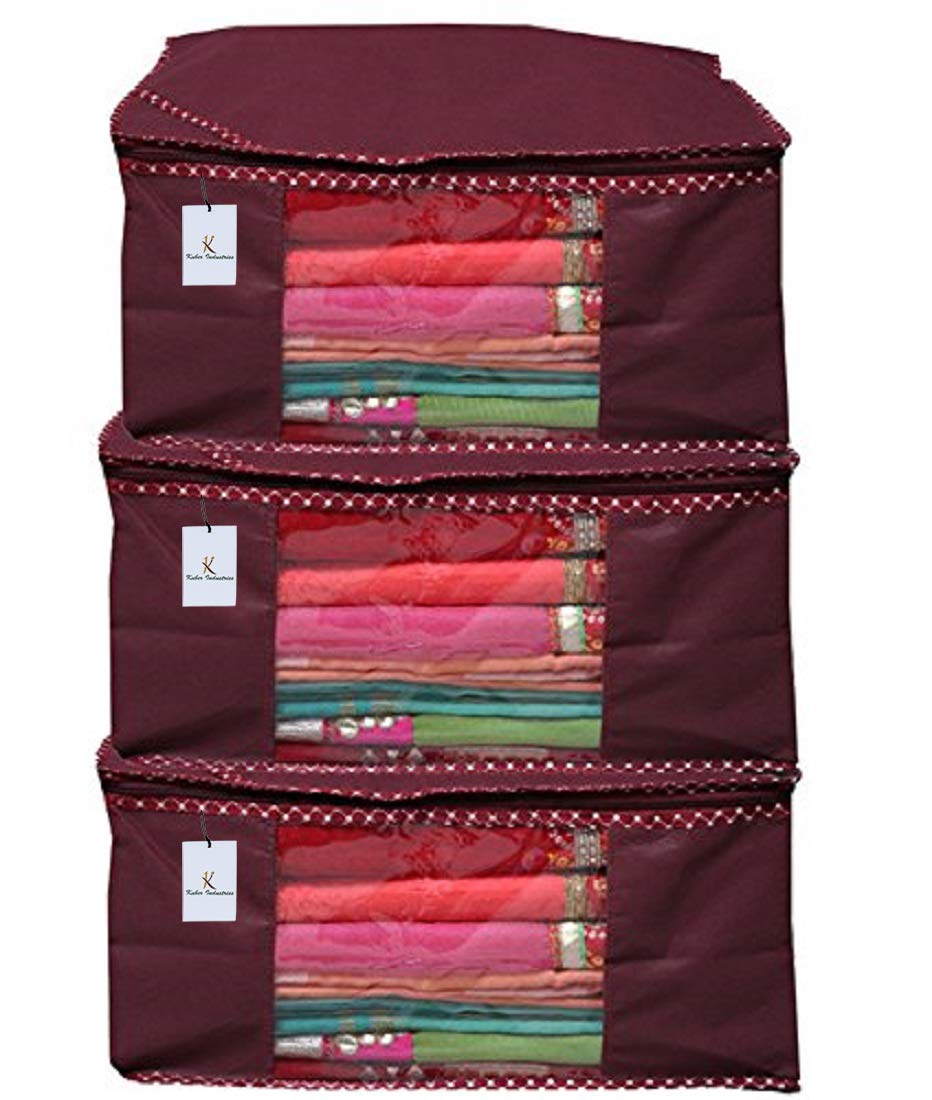 Kuber Industries 3 Piece Non Woven Saree Cover Set, Maroon