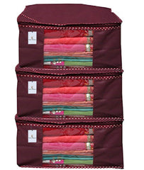 Kuber Industries 3 Piece Non Woven Saree Cover Set, Maroon