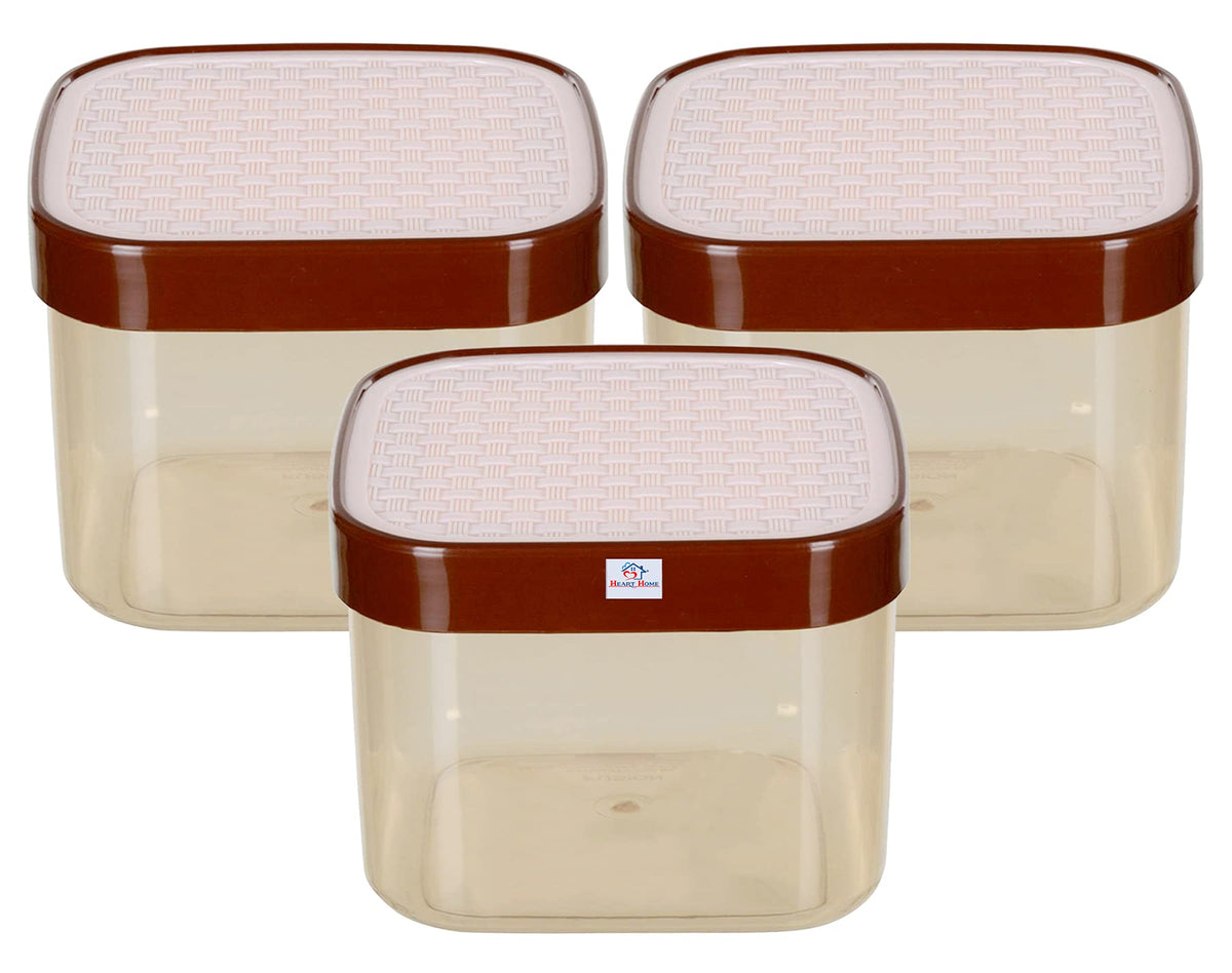 Heart Home Check Deisgn Lid Food Grade BPA Free Plastic Kitchen Container Set,1200ml, Set of 3 (White)