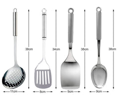 Heart Home Multiuses Serving & Cooking Stainless Steel Kitchen Tool & Utensil, Set of 4 (Skimmer & Spatula & Solid Turner & Slotted Turner) (Silver)