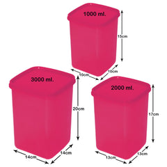Heart Home Multiuses BPA Free Leak Proof, Dishwasher/Freezer Safe Plastic Storage Container with Lid, 3000ml, 2000ml & 1000ml, Set of 3 (Pink)-50HH01724