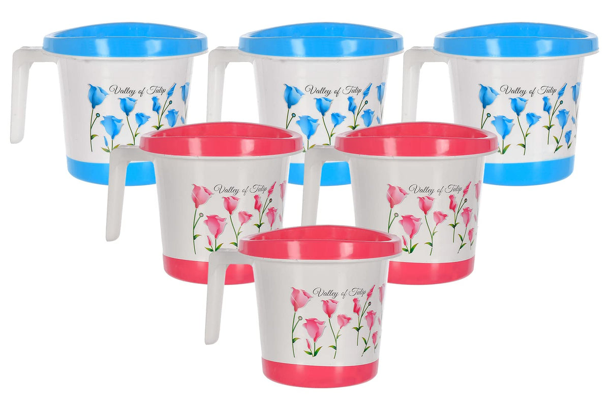 Heart Home Multiuses Leightweight, Unbreakable Strong Plastic Bathroom Mug 1 Litre- Pack of 6 (Blue & Pink)-46HH0182