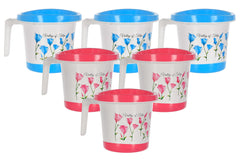 Heart Home Multiuses Leightweight, Unbreakable Strong Plastic Bathroom Mug 1 Litre- Pack of 6 (Blue & Pink)-46HH0182