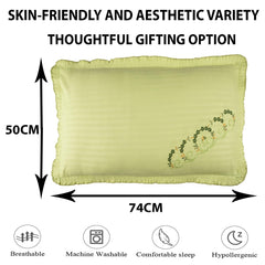 Heart Home Pillow Cover | Cotton Pillow Cover Set | Cushion Pillow Cover Set | Pillow Cover Set for Bedroom | Lining Embroidery Pillow Cover Set | 4 Piece Set | Parrot Green